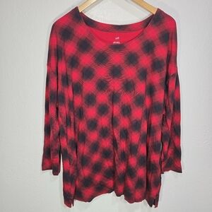 J. Jill 2X Simply Supima Cotton Red Black Plaid Scoop-Neck Tunic Shirt